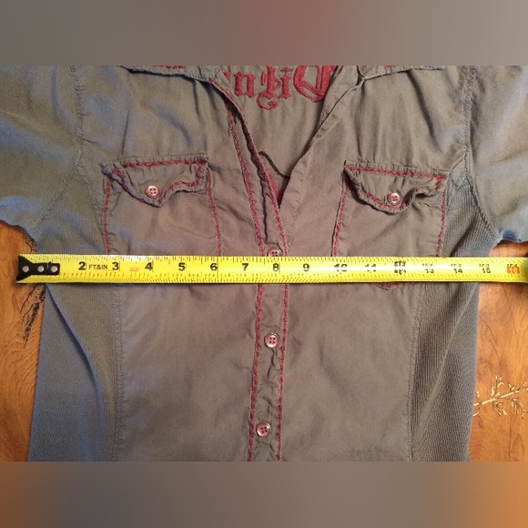 Women's Jrs 90s Y2K Snap Front Shirt Sz M By Witness, Embroidered Distressed - Picture 8 of 10